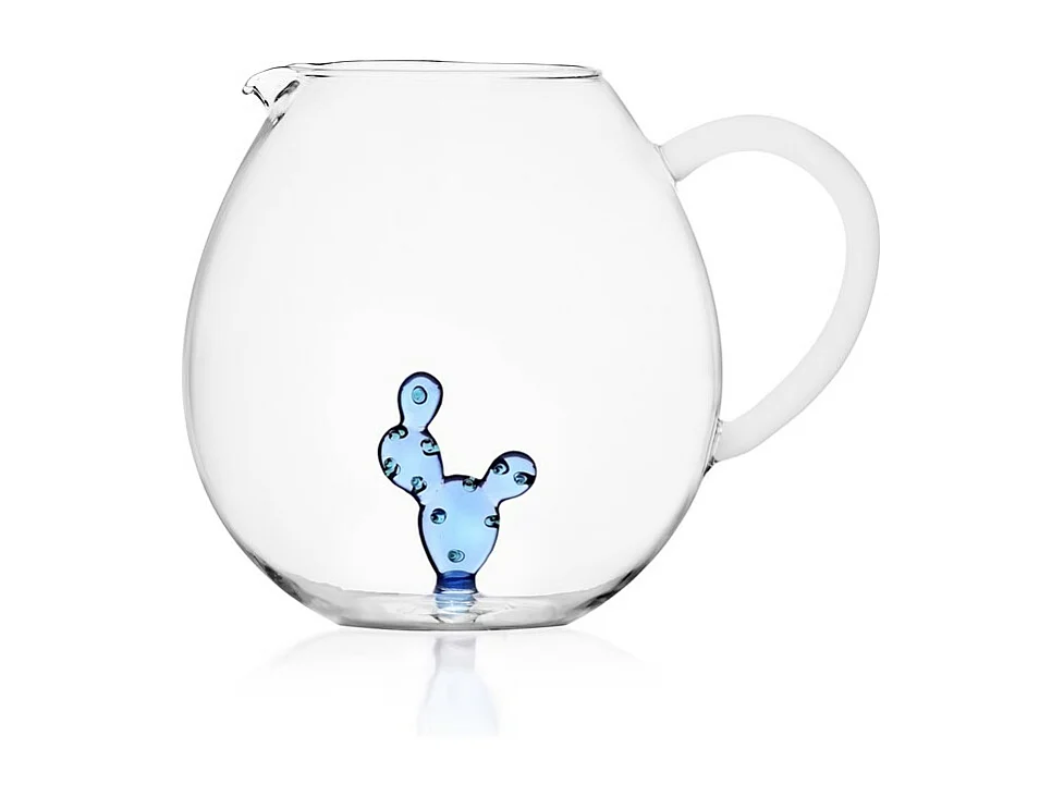 Carafe en verre borosilicate, Cactus, bleu 1000 ml, Desert Plants