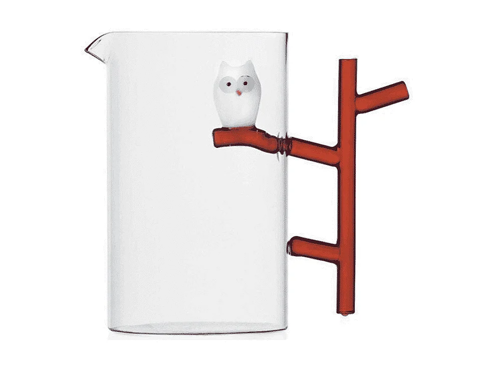 Brocca in vetro borosilicato, Gufo, bianco/marrone 1500 ml, Animal Farm
