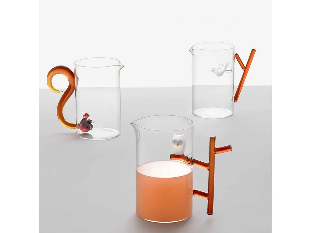 Brocca in vetro borosilicato, Gufo, bianco/marrone 1500 ml, Animal Farm