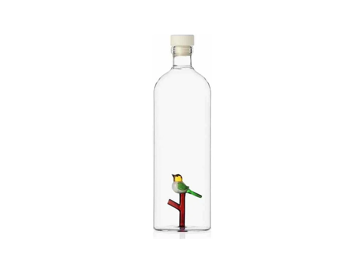 Bouteille en verre borosilicate, Petit oiseau, vert/marron, 1000 ml, Animal Farm