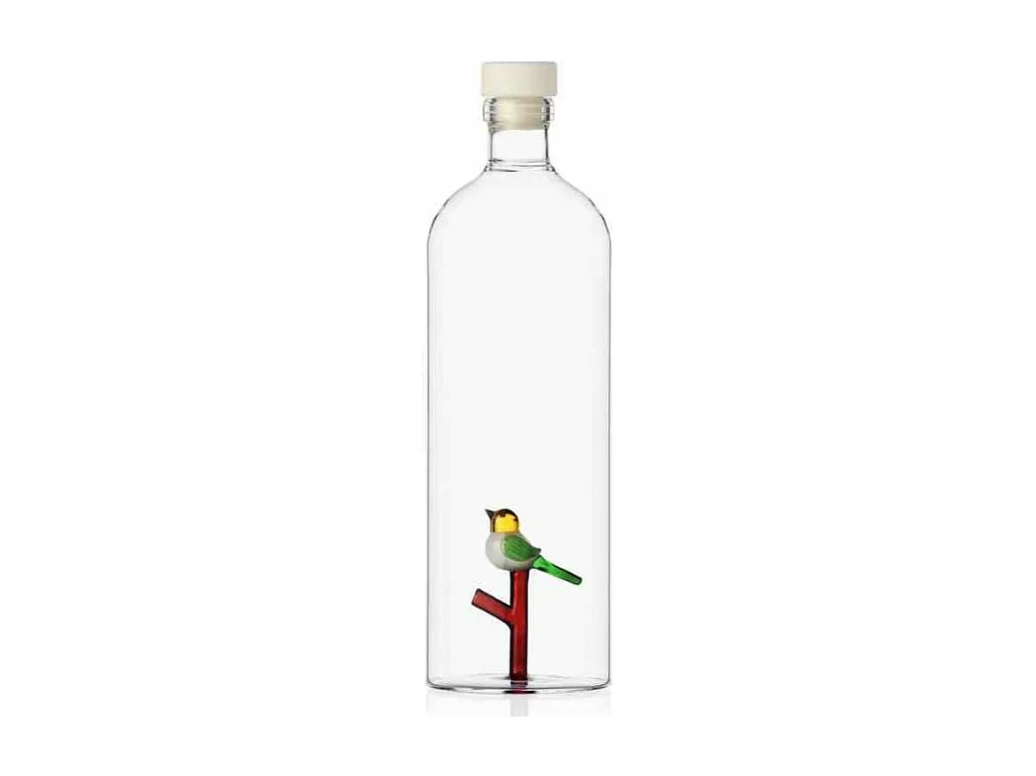Bouteille en verre borosilicate, Petit oiseau, vert/marron, 1000 ml, Animal Farm