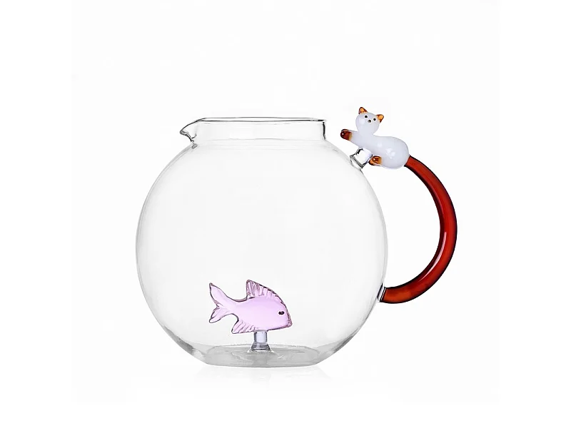 Dzbanek z szkła borokrzemowego, Ryba i Kot, różowy/bursztynowy 1500 ml, Tabby Cat