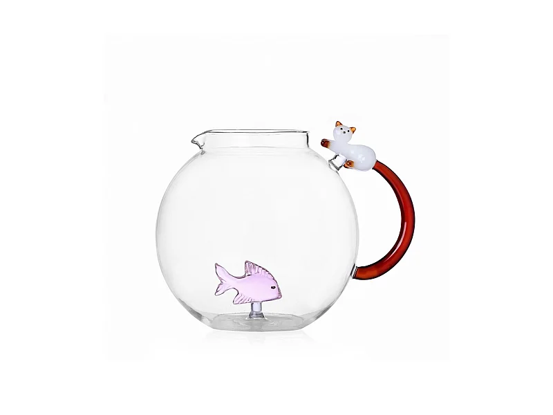 Dzbanek z szkła borokrzemowego, Ryba i Kot, różowy/bursztynowy 1500 ml, Tabby Cat