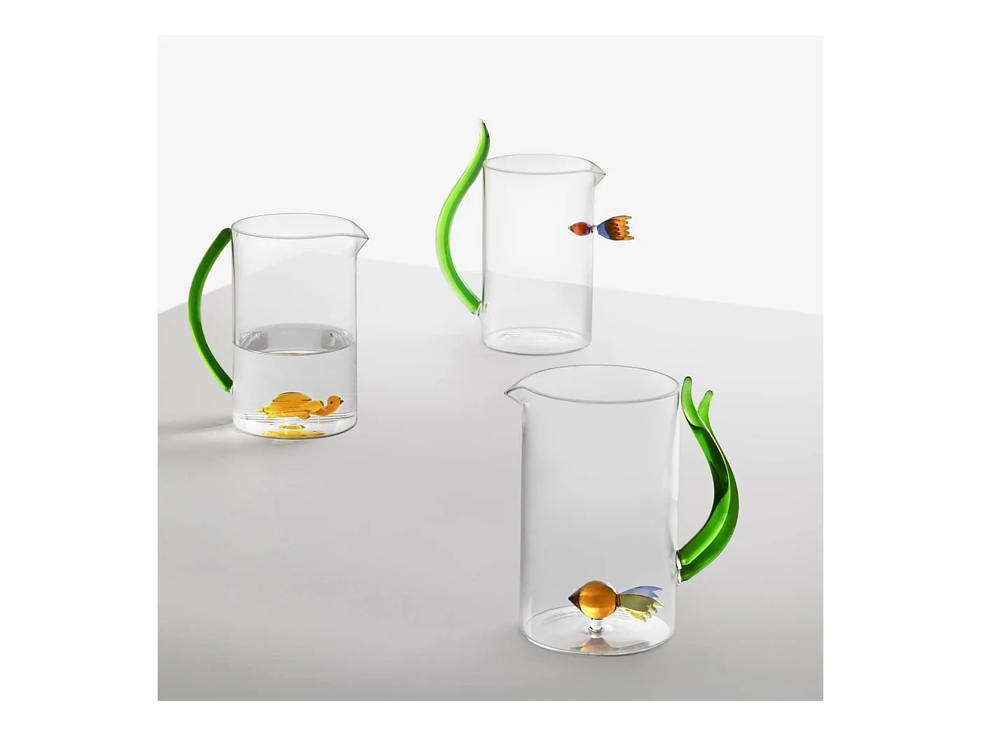Brocca in vetro borosilicato, Pesce con Alga, giallo/verde 1500 ml, Animal Farm