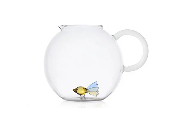 Carafe en verre borosilicate, Poisson, bleu clair/jaune 1500 ml, Animal Farm