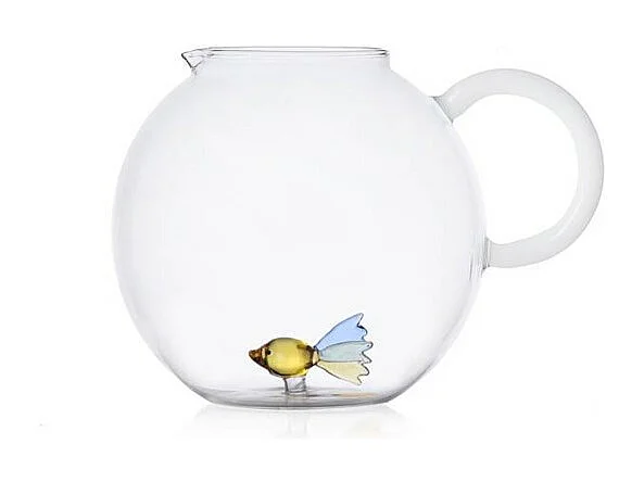 Jarra de vidrio borosilicato, Pez, celeste/amarillo 1500 ml, Animal Farm