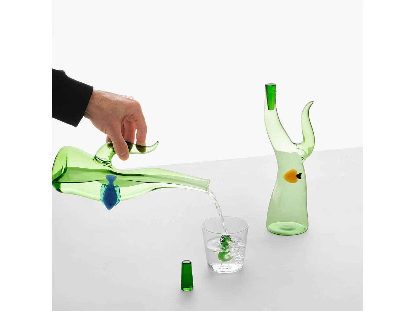 Bouteille en verre borosilicate, Algue et Poisson, vert/bleu 700 ml, Marine Garden