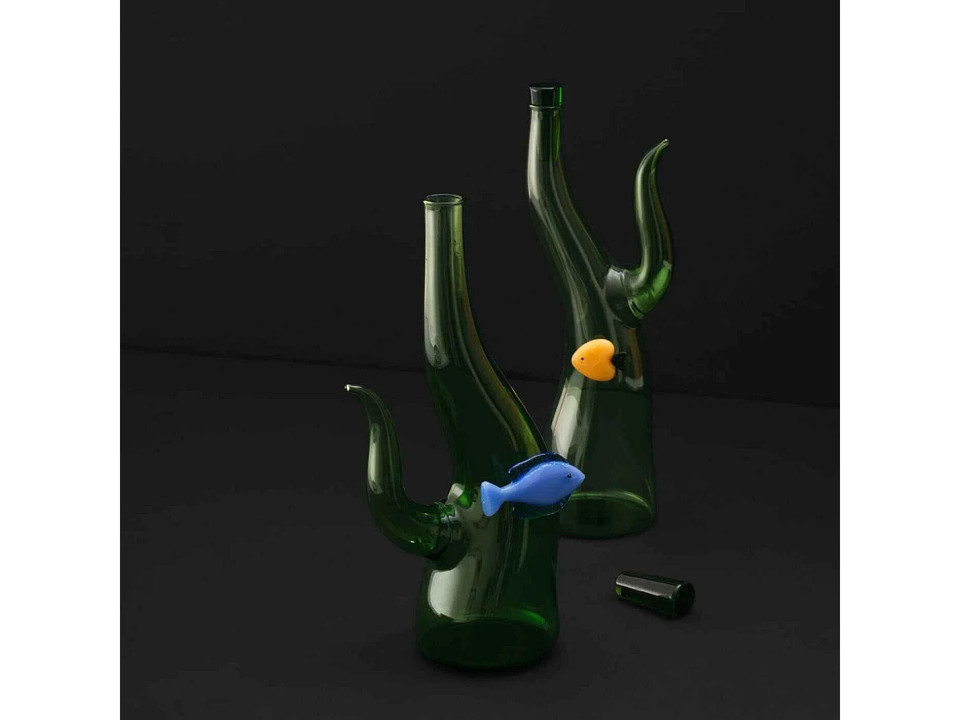 Bouteille en verre borosilicate, Algue et Poisson, vert/bleu 700 ml, Marine Garden