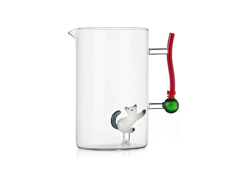 Krug aus Borosilikatglas, Katze und Ball, weiß/rot 1500 ml, Tabby Cat