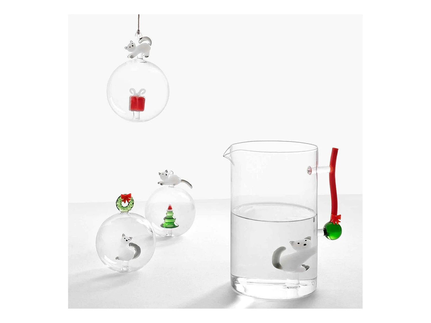 Carafe en verre borosilicate, Chat et Balle, blanc/rouge 1500 ml, Tabby Cat