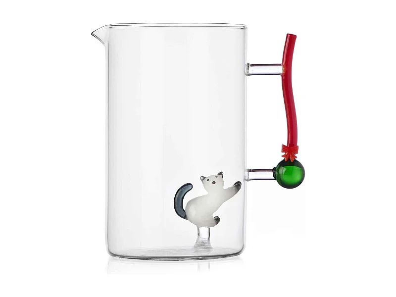 Dzbanek z szkła borokrzemowego, Kot i Piłka, biały/czerwony 1500 ml, Tabby Cat