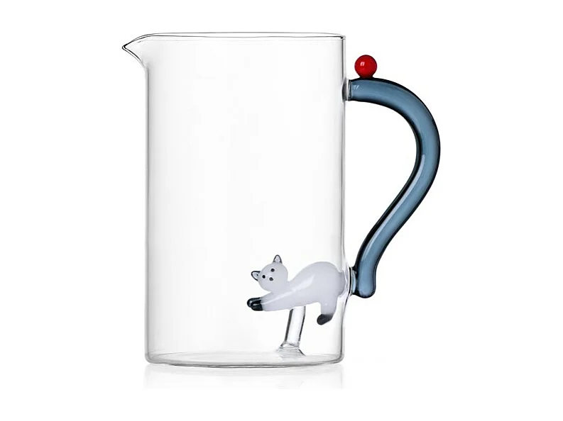 Dzbanek z szkła borokrzemowego, Kot, biały/szary 1500 ml, Tabby Cat