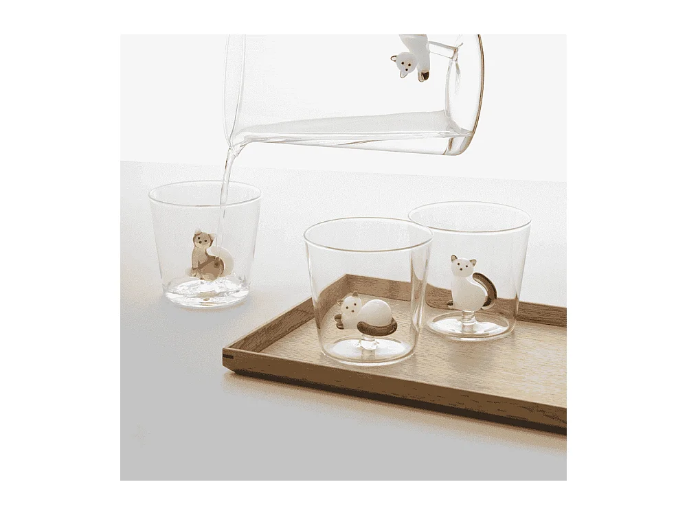 Dzbanek z szkła borokrzemowego, Kot, biały/szary 1500 ml, Tabby Cat