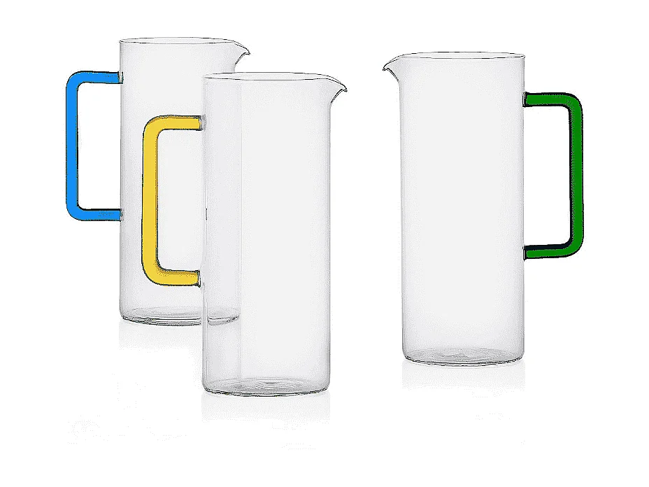 Carafe en verre soufflé transparent/bleu 1200 ml, Tube