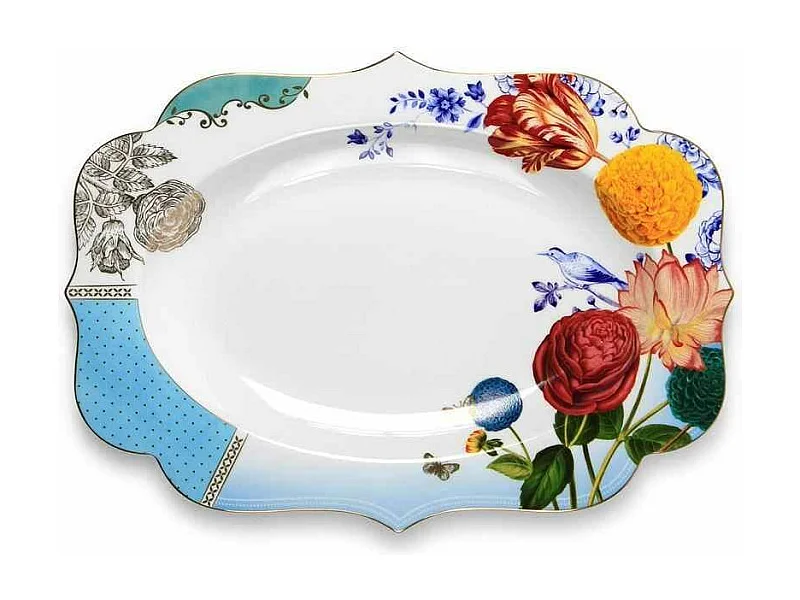 Ovale Servierplatte aus Porzellan mehrfarbig L40 cm, Royal