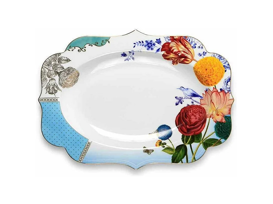 Plat de service ovale en porcelaine multicolore L40 cm, Royal