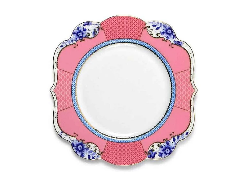 Dessertbord van porselein roze/blauw D17 cm, Royal
