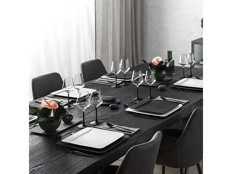 Assiette plate carrée en porcelaine noir L28 cm, Manufacture Rock