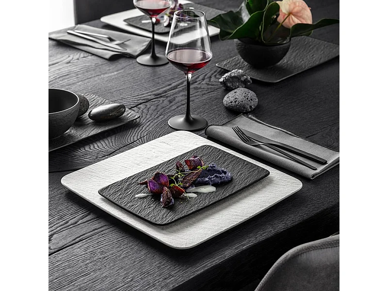 Rechteckige Mehrzweckplatte aus Porzellan schwarz 28x17 cm, Manufacture Rock
