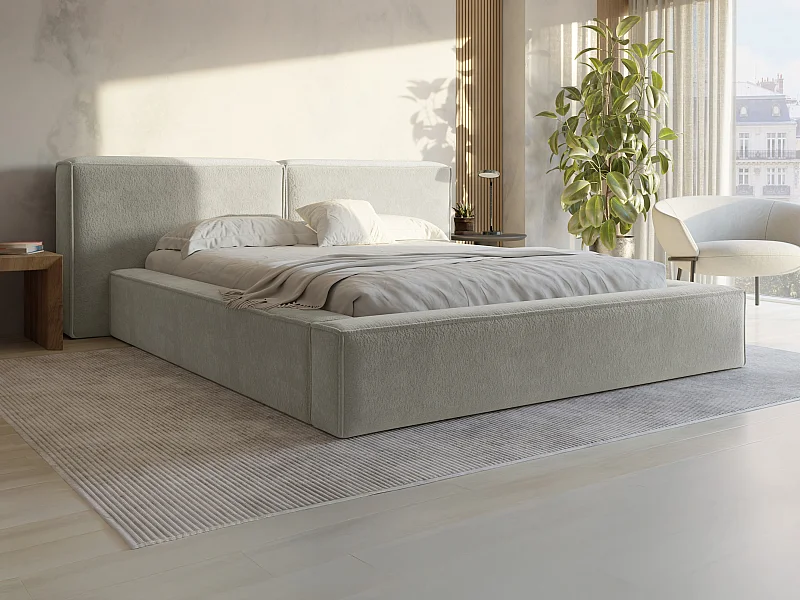 Bett mit Bettkasten - 140 x 190 cm - Bouclé-Stoff - Beige - TIMANO von Pascal Morabito