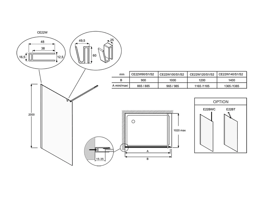 Paroi de douche JACOB DELAFON Contra flute 100cm + kit profilé Chromé