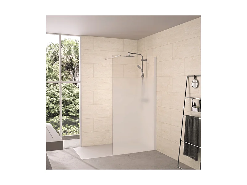 Paroi de douche KINEDO Solo 6+ sérigraphie Cosmos XL 120 cm profilé Blanc grainé