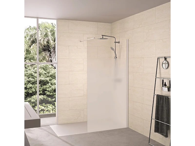 Paroi de douche KINEDO Solo 6+ sérigraphie Cosmos XL 120 cm profilé Blanc grainé