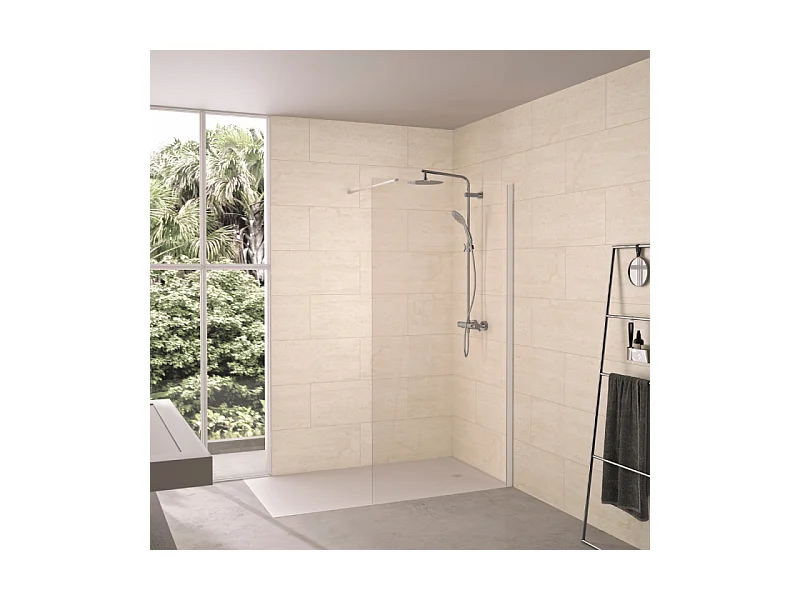 Paroi de douche transparent KINEDO Solo 6+ 100cm profilé Blanc grainé