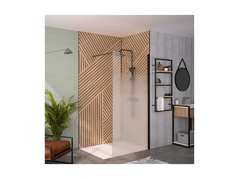 Paroi de douche KINEDO Solo 6+ sérigraphie Cosmos XL 100cm profilé Noir mat