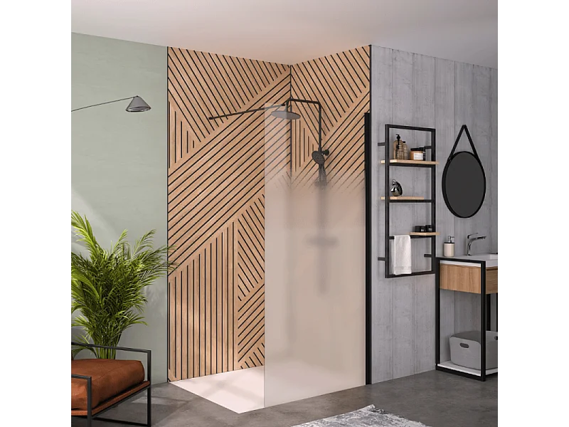 Paroi de douche KINEDO Solo 6+ sérigraphie Cosmos XL 100cm profilé Noir mat