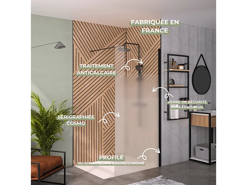 Paroi de douche KINEDO Solo 6+ sérigraphie Cosmos XL 100cm profilé Noir mat