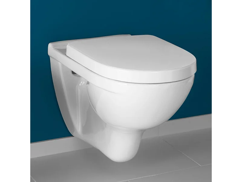 Pack WC sans bride VILLEROY ET BOCH O novo abattant frein de chute + bâti-support sol et mur + plaque Chromé  + Tabouret bois