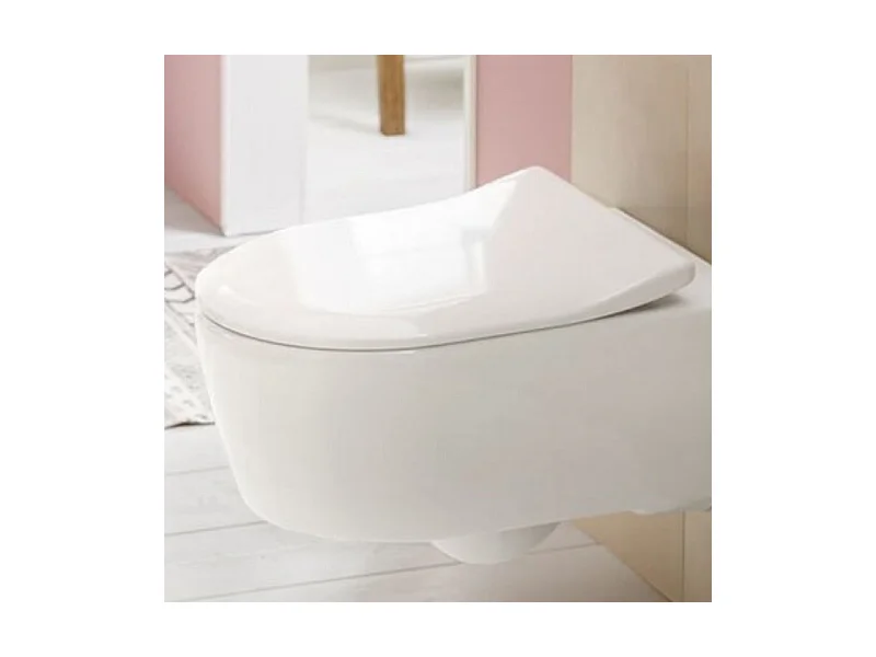 Pack WC sans bride VILLEROY ET BOCH Avento + Bâti support + abattant frein de chute + plaque noir mat  + Tabouret bois