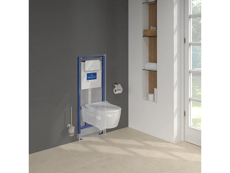 Pack WC sans bride VILLEROY ET BOCH Avento + Bâti support + abattant frein de chute + plaque blanche  + Tabouret blanc