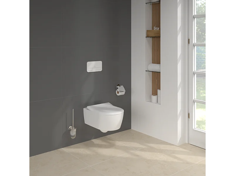 Pack WC sans bride VILLEROY ET BOCH Avento + Bâti support + abattant frein de chute + plaque blanche  + Tabouret blanc