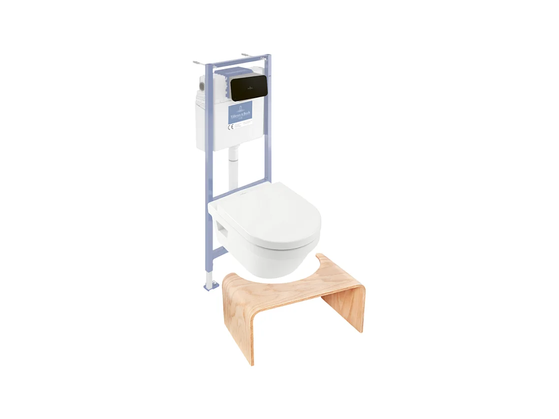Pack WC sans bride VILLEROY ET BOCH Architectura abattant + bâti-support sol et mur + plaque noir mat  + Tabouret bois