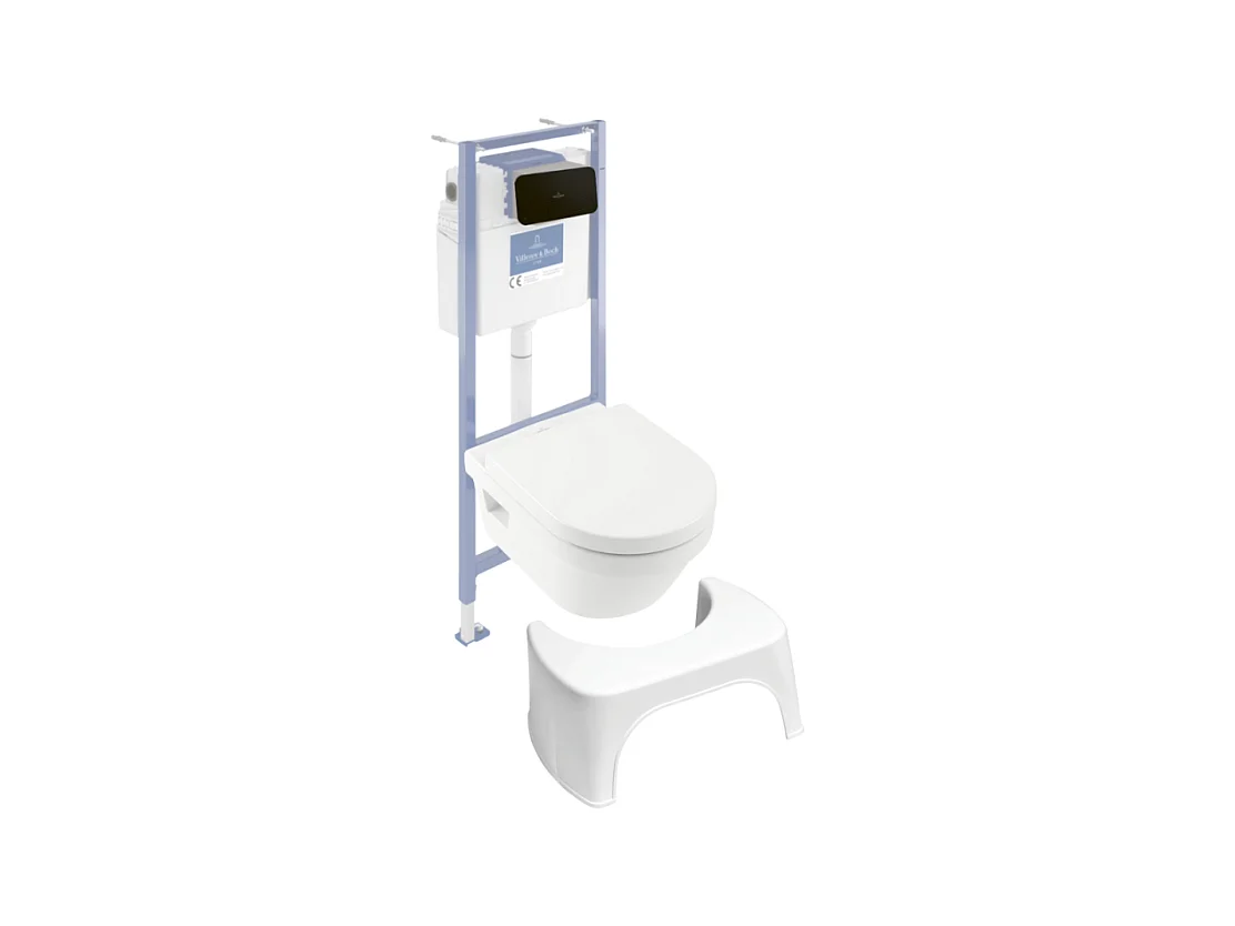 Pack WC sans bride VILLEROY ET BOCH Architectura abattant + bâti-support sol et mur + plaque noir mat  + Tabouret blanc