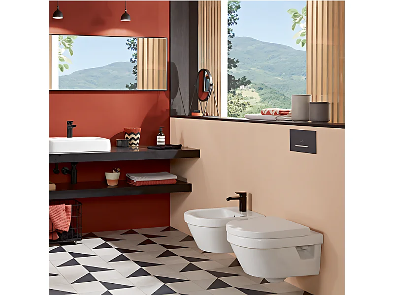 Pack WC sans bride VILLEROY ET BOCH Architectura abattant + bâti-support sol et mur + plaque chromée brillant  + Tabouret blanc