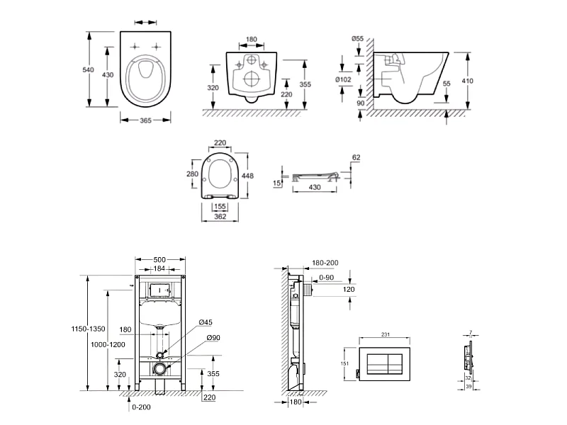 Pack WC suspendu sans bride JACOB DELAFON Bastille + bâti support + plaque de commande blanche