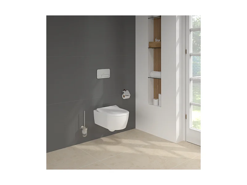Pack WC sans bride VILLEROY ET BOCH Avento + Bâti support + abattant frein de chute + plaque chromée  + Tabouret blanc
