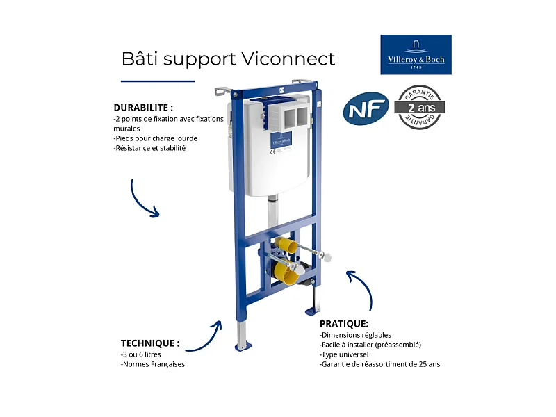 Bâti-support autoportant WC VILLEROY ET BOCH Viconnect avec plaque noir