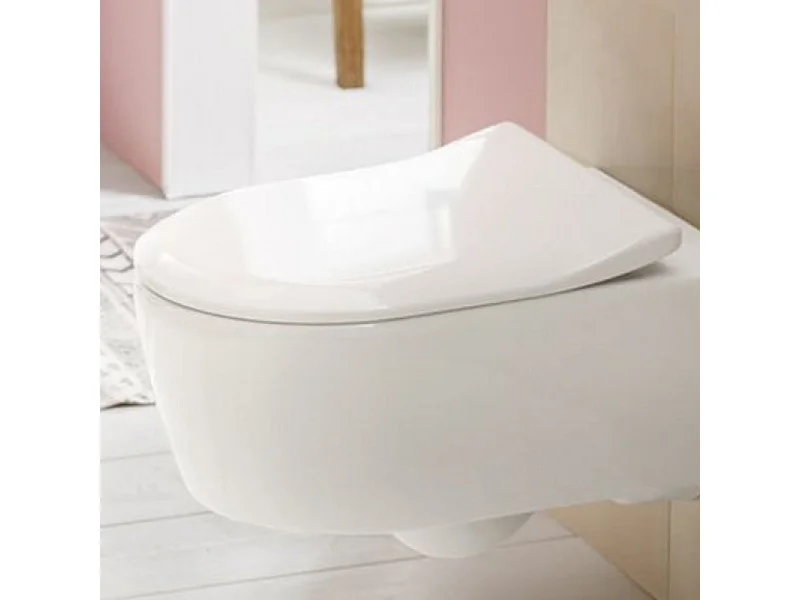 Pack WC sans bride VILLEROY ET BOCH Avento + Bâti support + abattant frein de chute + plaque noir mat  + Tabouret blanc