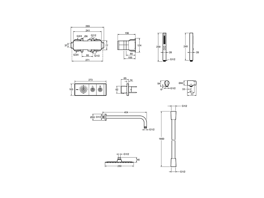 Colonne de douche encastrée thermostatique JACOB DELAFON Grands Boulevards carrée noire mate
