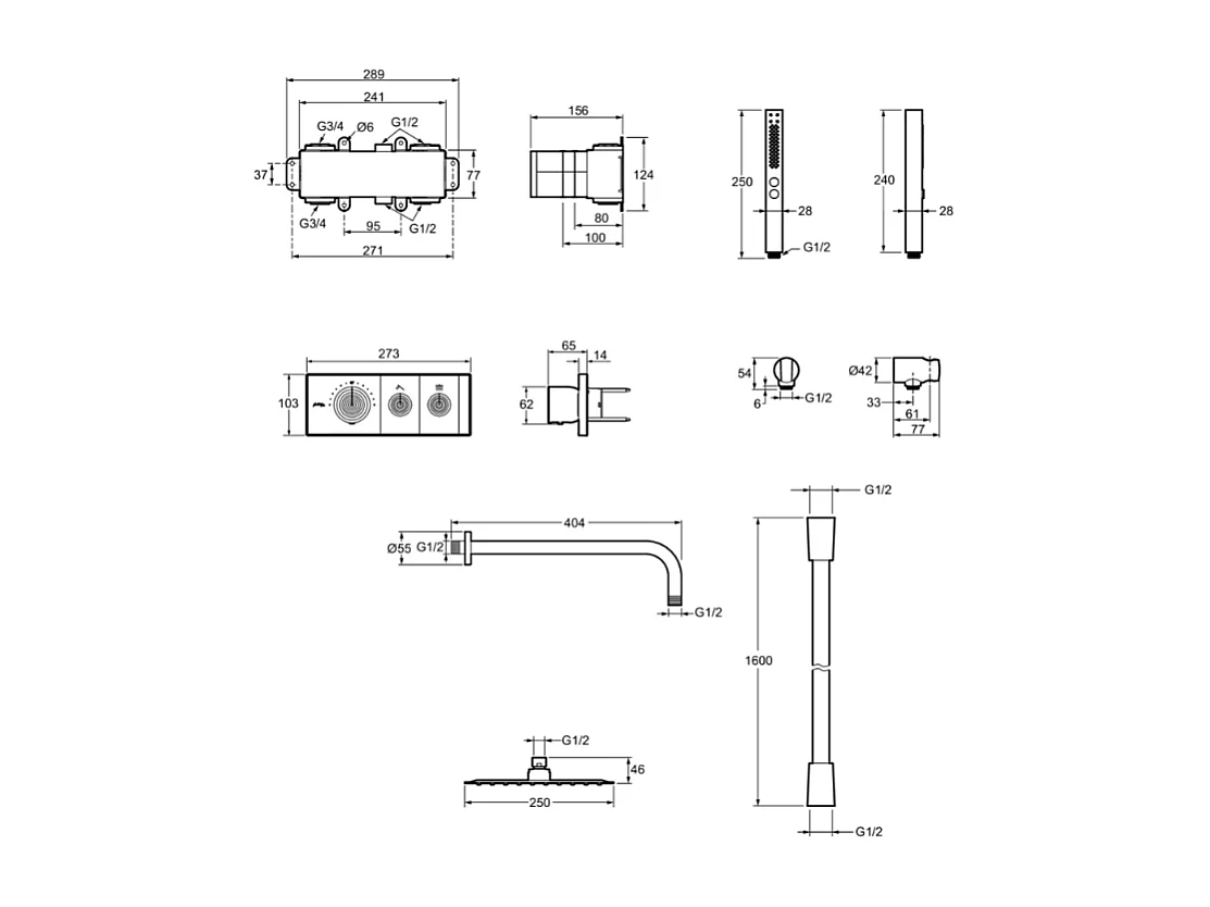 Colonne de douche encastrée thermostatique JACOB DELAFON Grands Boulevards carrée noire mate