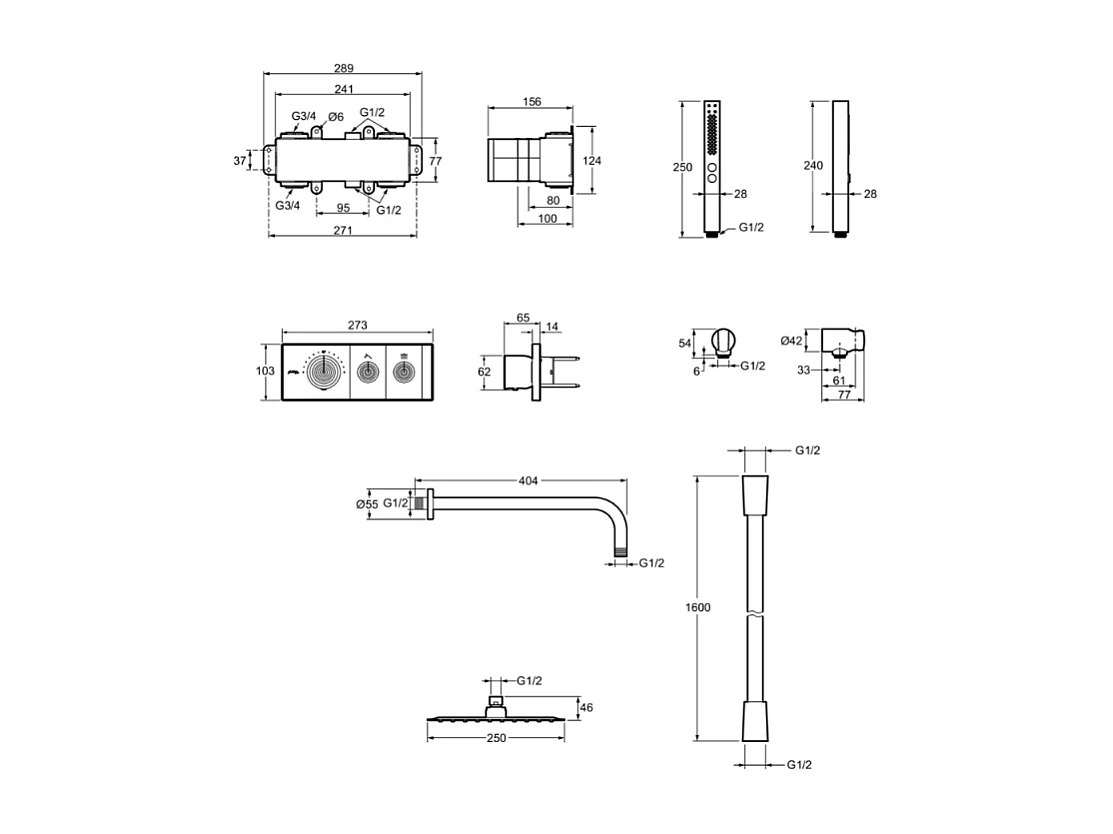 Colonne de douche encastrée thermostatique JACOB DELAFON Grands Boulevards carrée noire mate