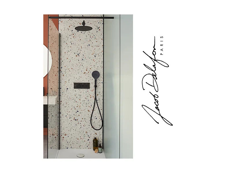 Colonne de douche encastrée thermostatique JACOB DELAFON Grands Boulevards ronde noire mate