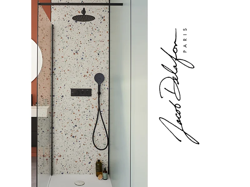 Colonne de douche encastrée thermostatique JACOB DELAFON Grands Boulevards ronde noire mate