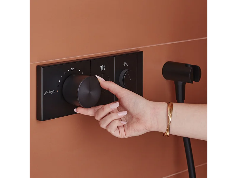 Colonne de douche encastrée thermostatique JACOB DELAFON Grands Boulevards ronde noire mate