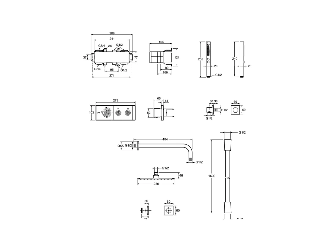 Colonne de douche encastrée thermostatique JACOB DELAFON Grands Boulevards carrée chromée