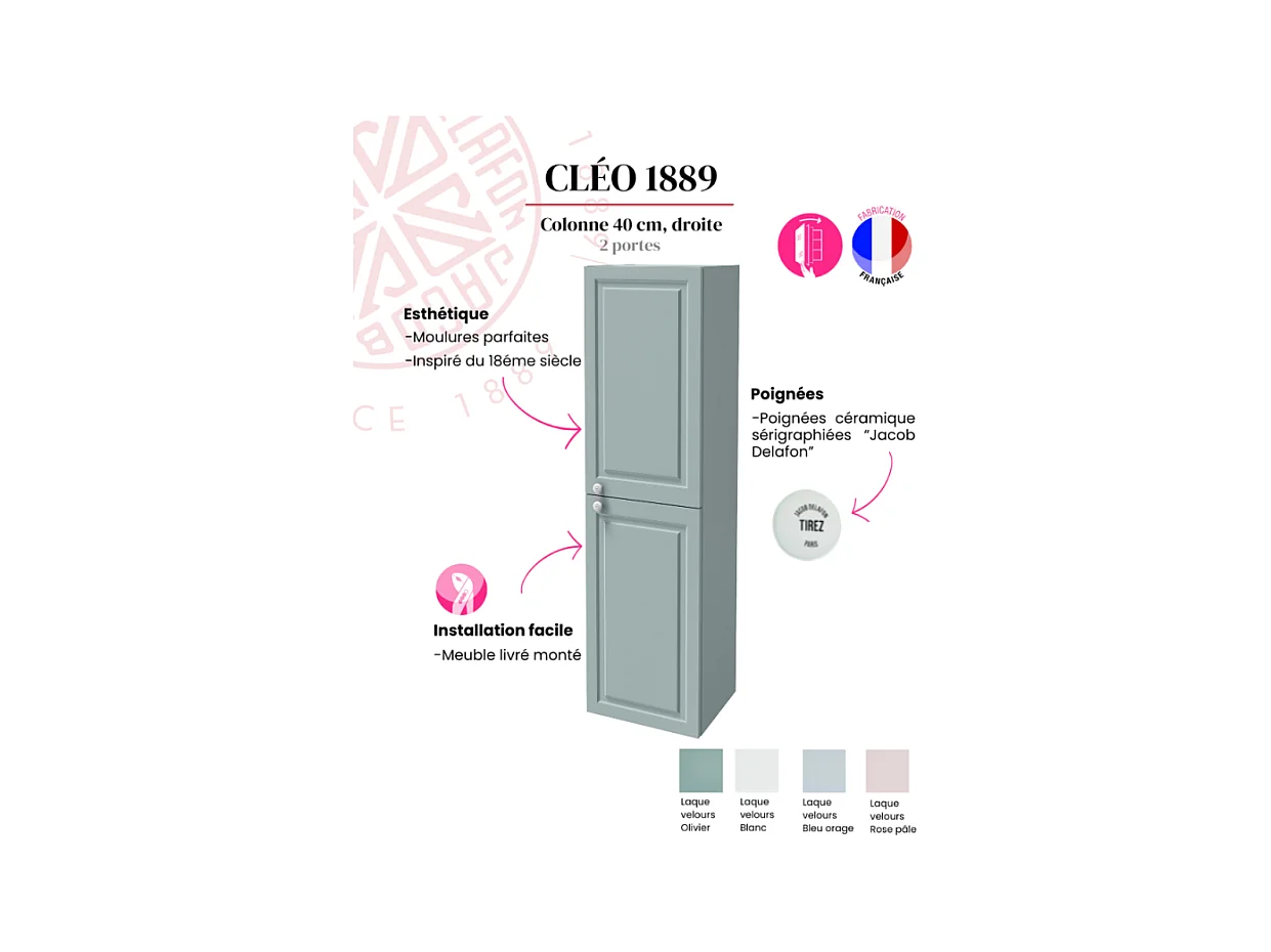 Colonne de salle de bain JACOB DELAFON Cléo 1889 bleu orage velours version droite